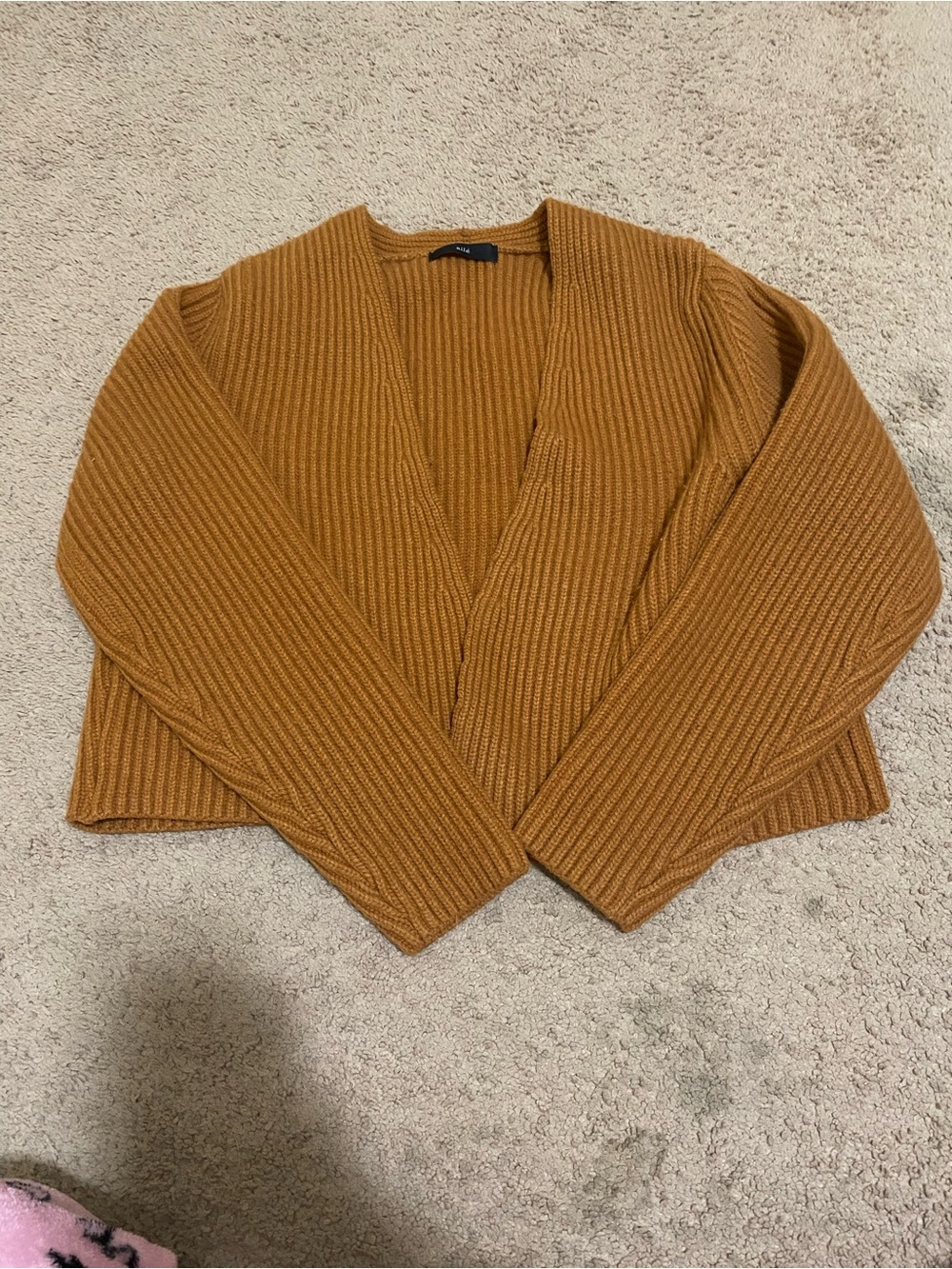 Ribbed Open-Front Cardigan Sweater - Mustard